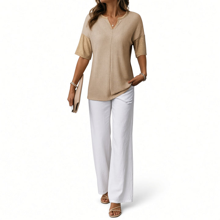 Women’s Colorblock Textured Split-Neck Relaxed Top