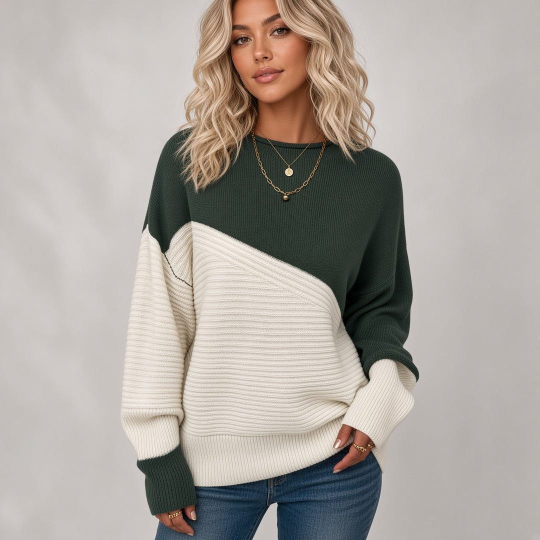 VISSONG Women’s Diagonal Colorblock Mixed-Knit Sweater