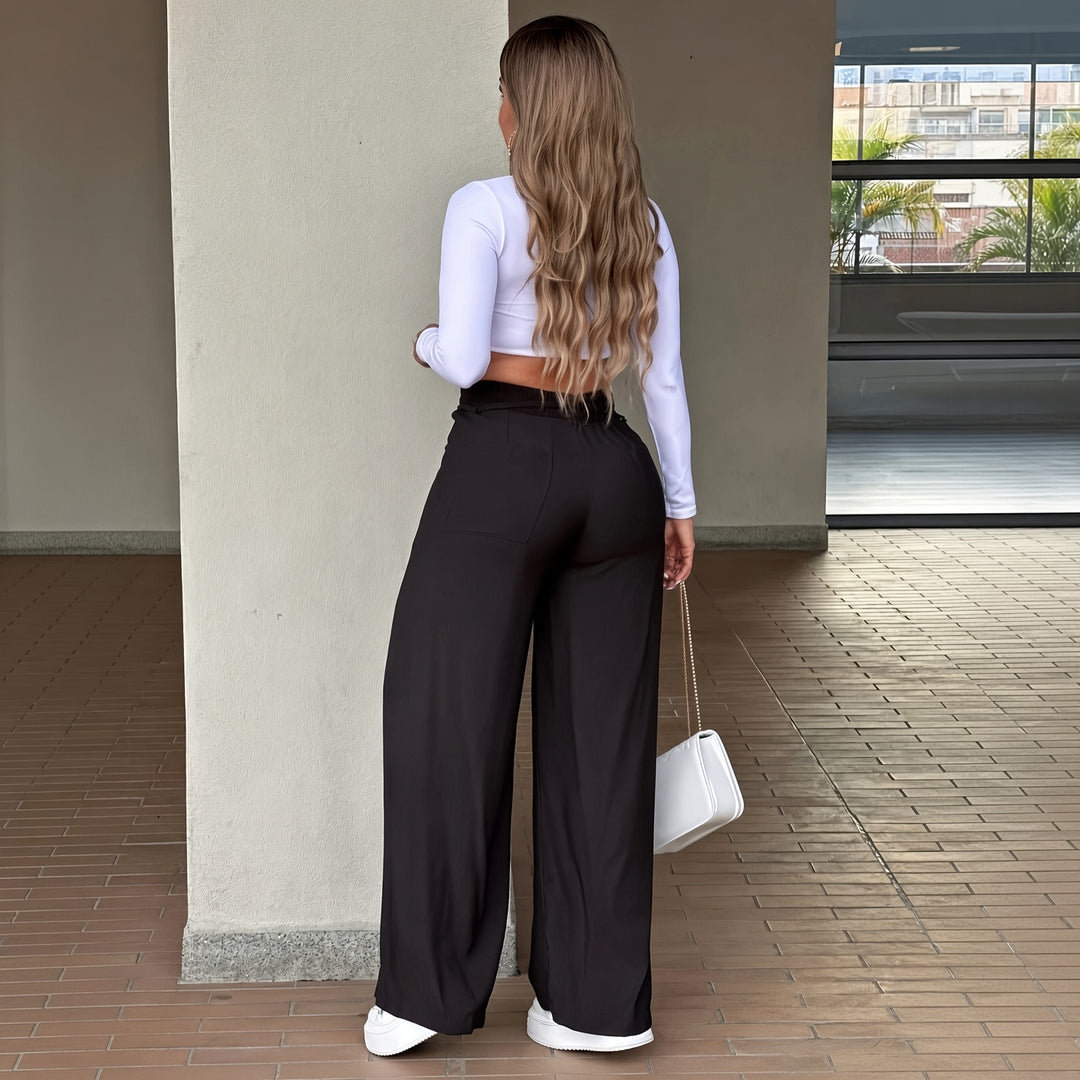 VISSONG High-Waist Drawstring Wide-Leg Pants