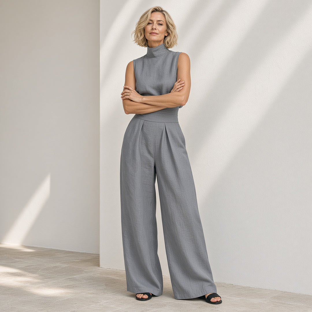 VISSONG Women’s High-Neck Sleeveless Wide-Leg Two-Piece Set