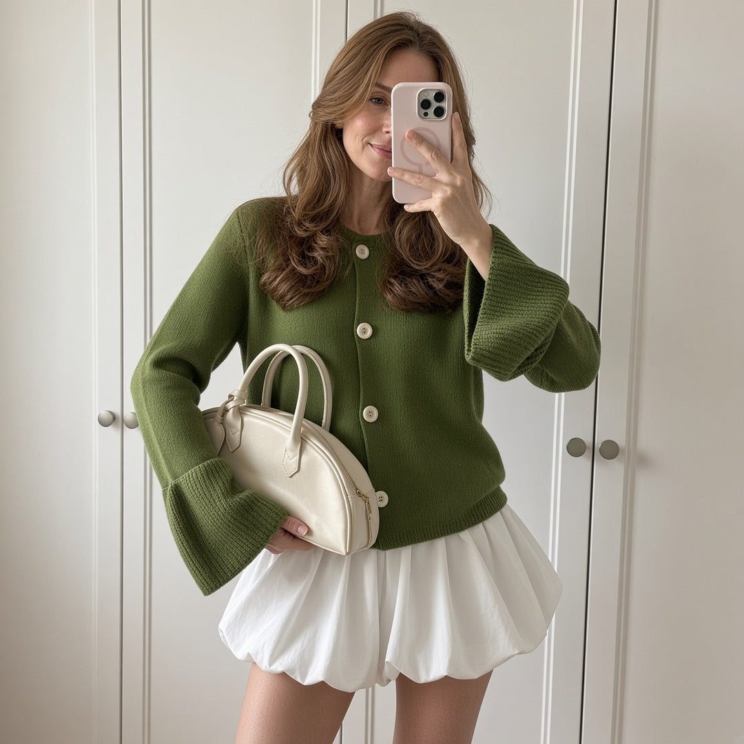 VISSONG Women’s Bell Sleeve Button-Front Knit Cardigan