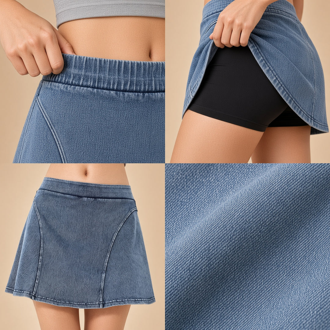 VISSONG Women’s Curved-Seam Denim Skort