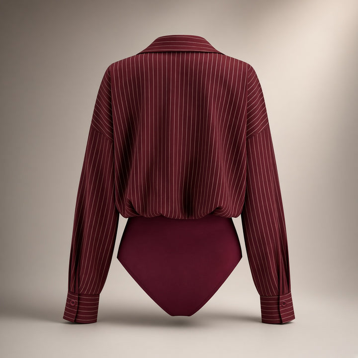 VISSONG Women’s Pinstripe Button-Down Shirt Bodysuit