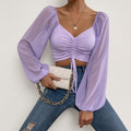 Soft Sheer Puff Sleeve Ruched Crop Top