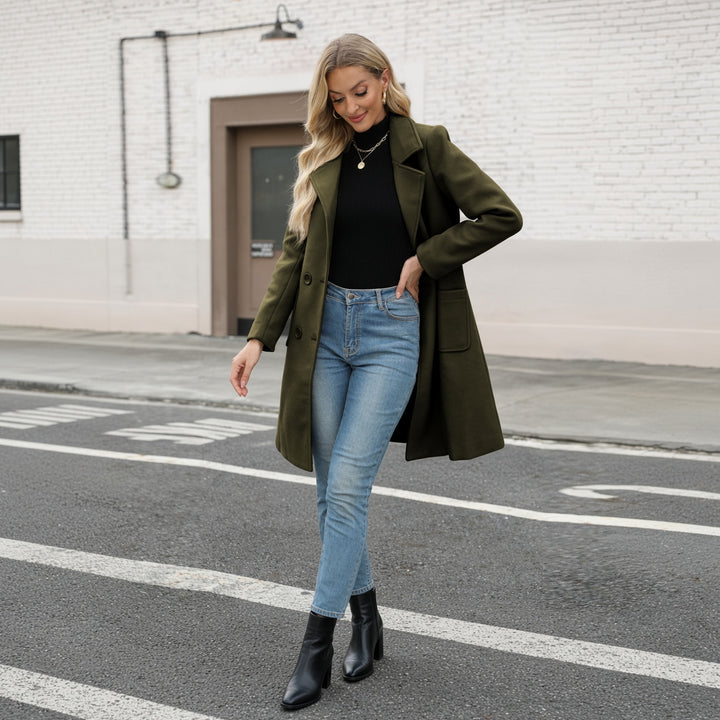 VISSONG Women’s Notched-Lapel Double-Breasted Longline Coat