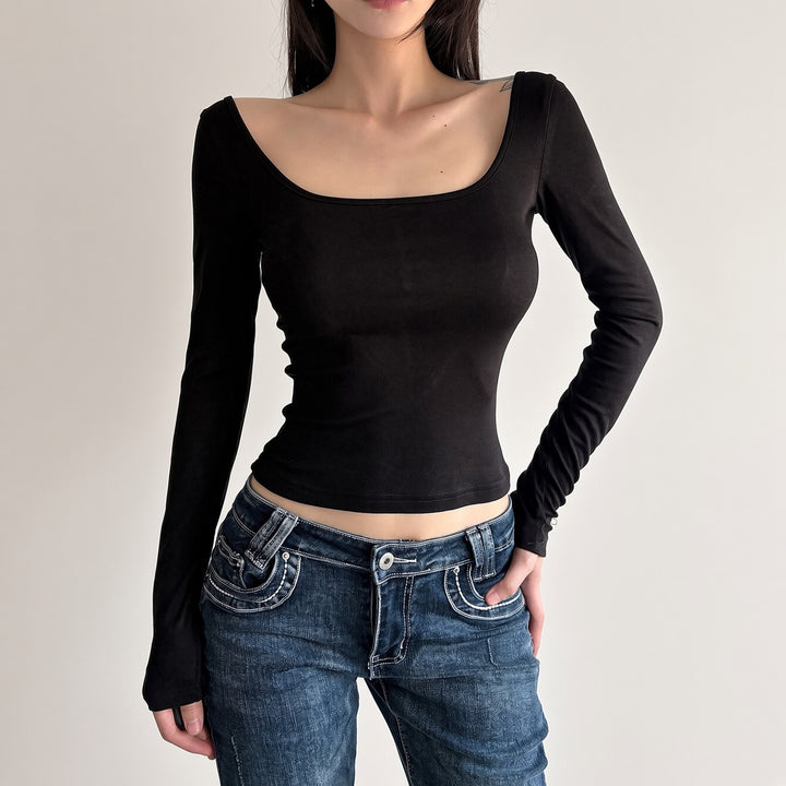 Square-Neck Lace-Back Fitted Top