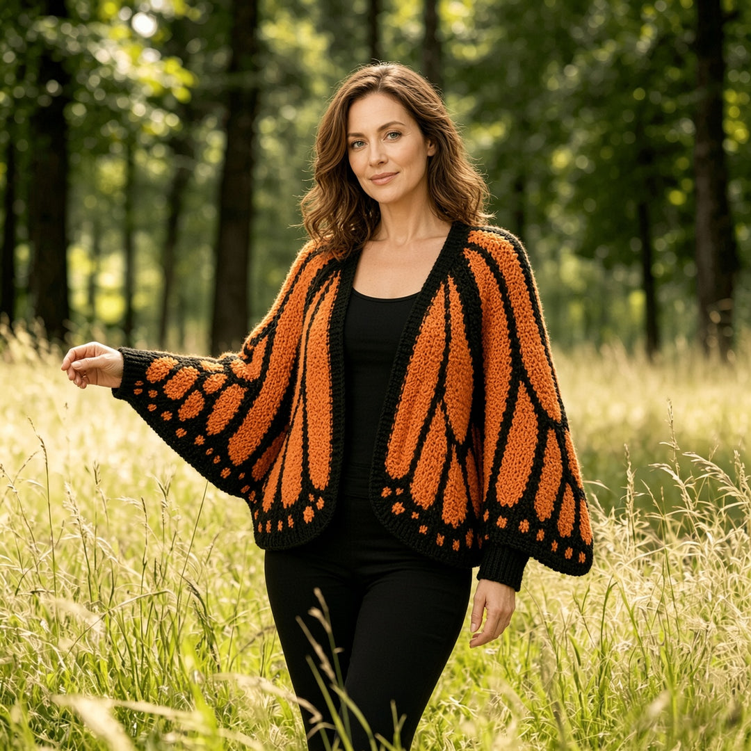 VISSONG Butterfly Wing Pattern Open-Front Knit Cardigan