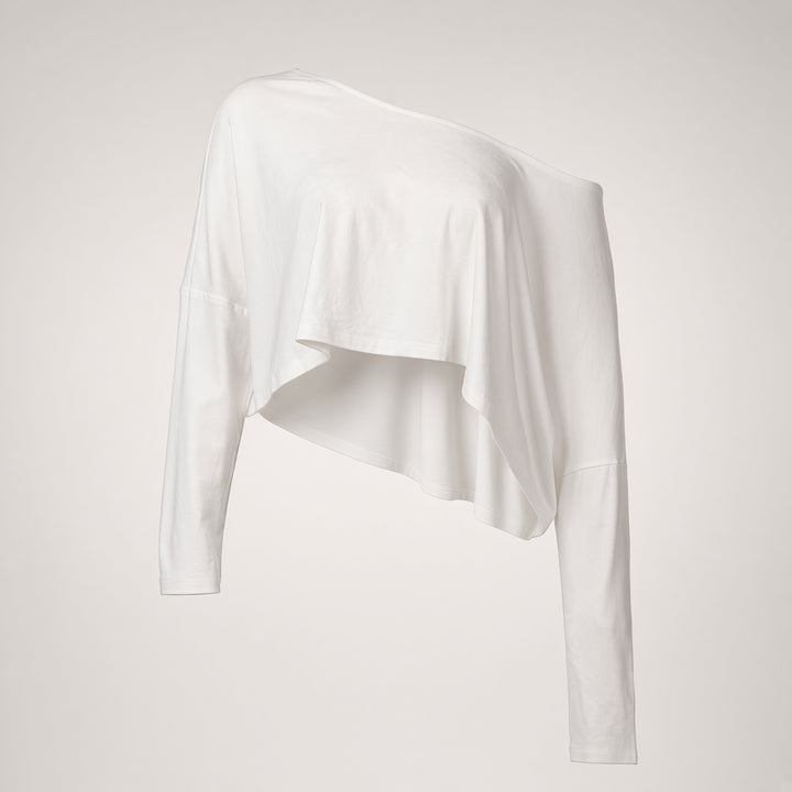 Oversized One-Shoulder Draped Crop Top