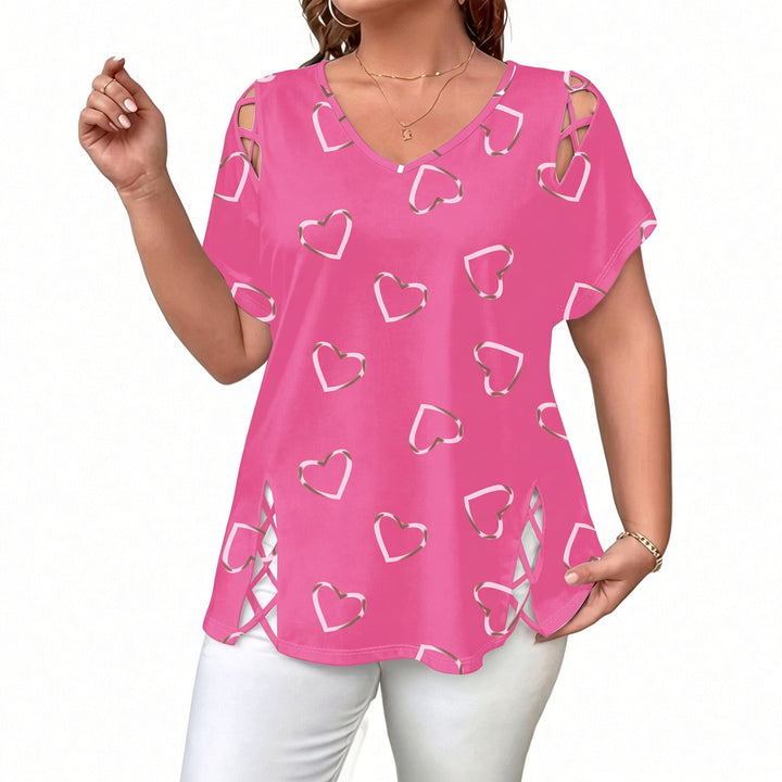 VISSONG Women’s Lattice-Cutout V-Neck Tunic Top