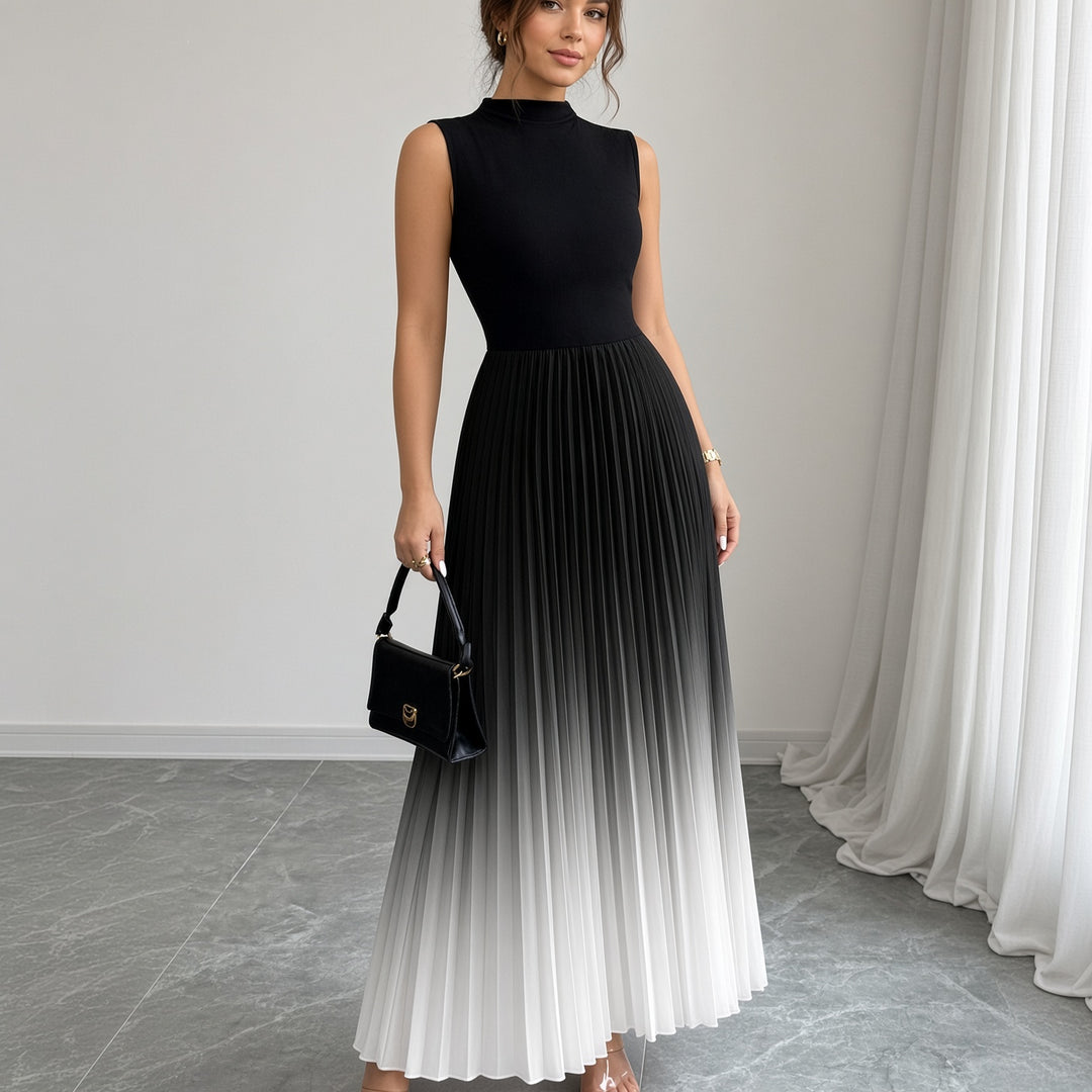 VISSONG Women’s Mock-Neck Ombré Pleated Maxi Dress