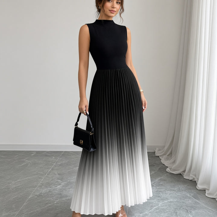 VISSONG Women’s Mock-Neck Ombré Pleated Maxi Dress