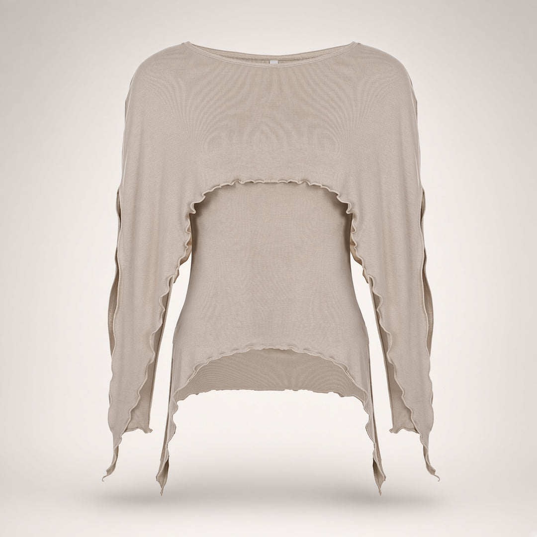 Layered Cutout Draped Long-Sleeve Top