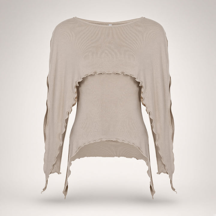 Layered Cutout Draped Long-Sleeve Top