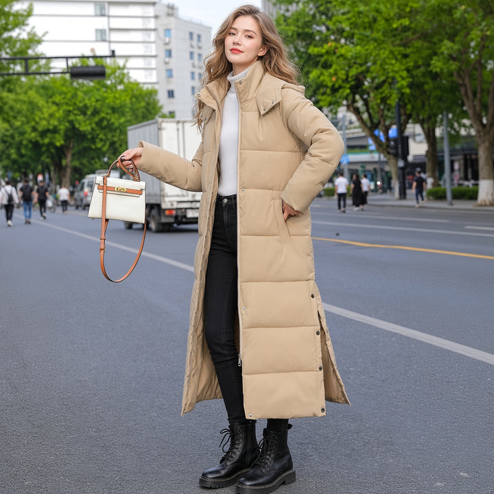 VISSONG Women’s Side-Snap Hooded Long Puffer Coat