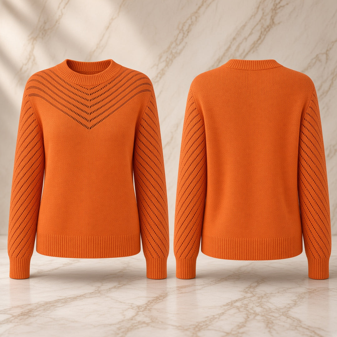 Women’s Chevron Openwork Balloon-Sleeve Sweater