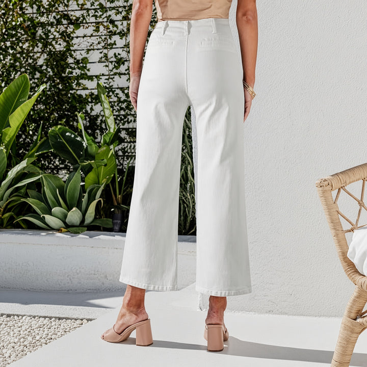 VISSONG Women’s High-Rise Button-Front Wide-Leg Crop Jeans