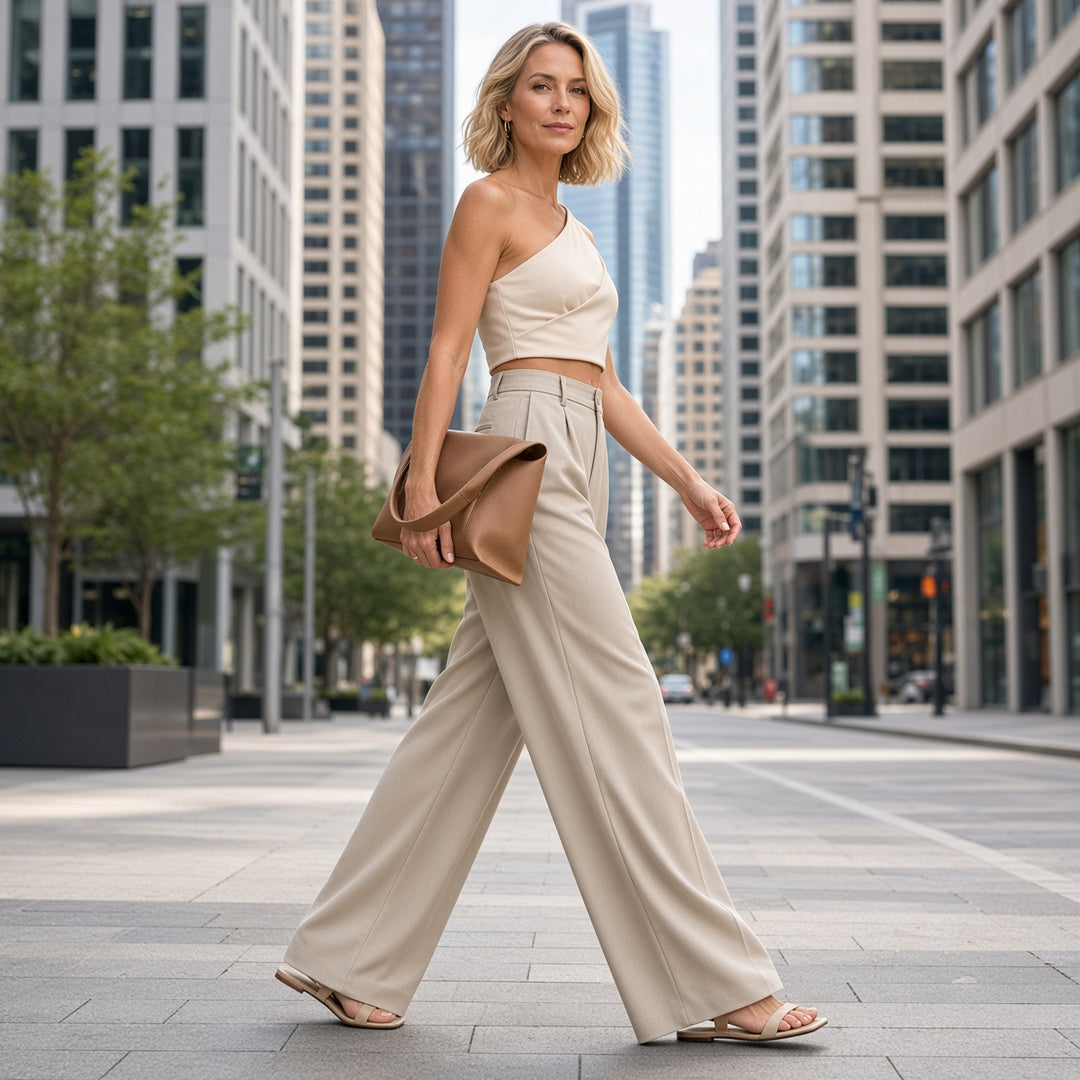 VISSONG Women’s Tailored High-Waist Pleated Wide-Leg Pants